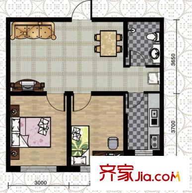恬園B戶型 2室1廳1衛(wèi)