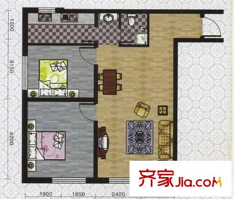 恬園D戶型 2室1廳1衛(wèi)