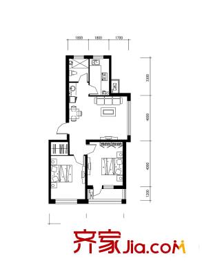 西城逸景J戶型 2室2廳1衛(wèi)1廚