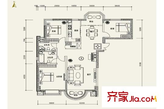 香堤灣A戶型 3室2廳2衛(wèi)1廚