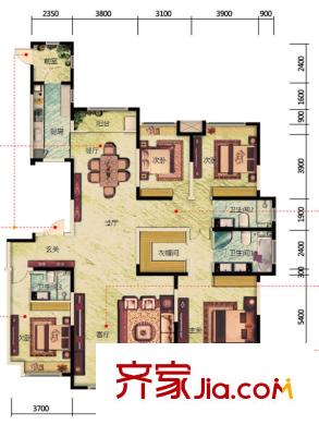 中海?盛京閣254平A戶型 4室2廳3衛(wèi)1廚