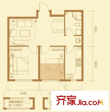 香檳藍郡K戶型圖 2室2廳1衛(wèi)