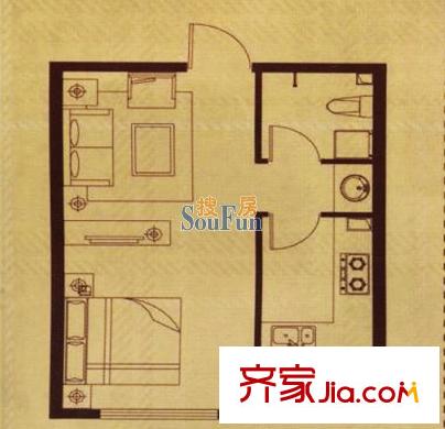 香檳藍郡C戶型 1室1廳1衛(wèi)1廚