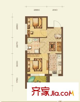 七星九龍灣戶型e 2室1廳1衛(wèi)