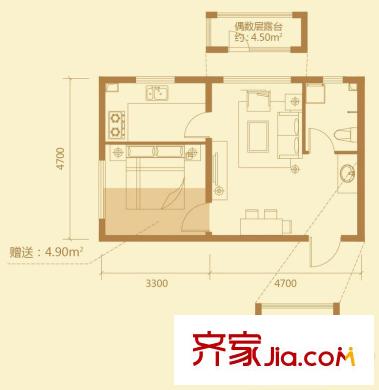 香檳藍郡N戶型 1室1廳1衛(wèi)