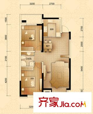 名門國際G4戶型 2室2廳1衛(wèi)