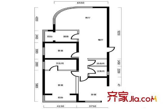 瑞寶國際花苑C戶型圖 3室2廳2衛(wèi)1廚