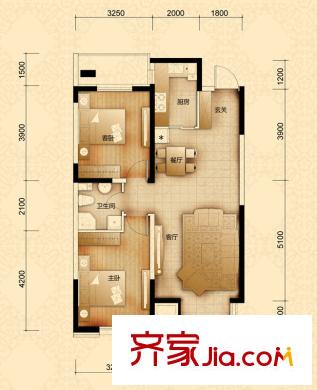 名門國際A2戶型 2室2廳1衛(wèi)