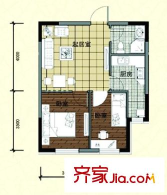 爵士公館B戶型 2室1廳1衛(wèi)1廚