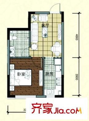 爵士公館A戶型 1室1廳1衛(wèi)1廚