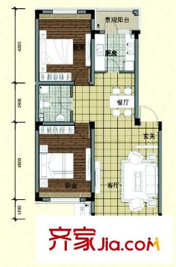 爵士公館F戶型 2室2廳1衛(wèi)1廚