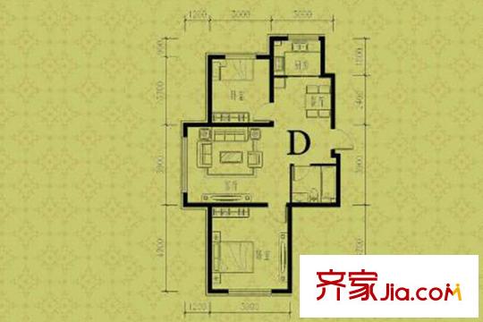 鑫豐?熙區(qū)府3#4#D戶型 2室2廳1衛(wèi)1廚