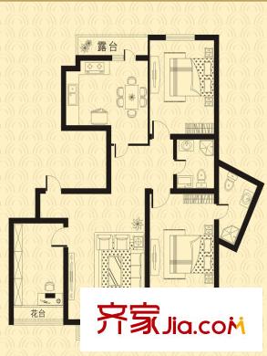 群星國(guó)際新城四期高層標(biāo)準(zhǔn)層D戶型 3室2廳2衛(wèi)1廚