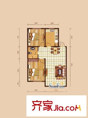 清河灣3戶型 2室2廳1衛(wèi)