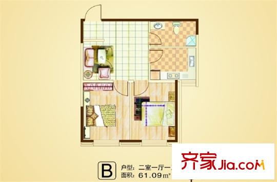清河灣B戶型 2室1廳1衛(wèi)1廚