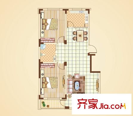 清河灣I戶型 2室2廳1衛(wèi)1廚