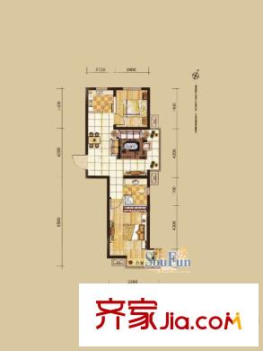清河灣1戶型 2室2廳1衛(wèi)