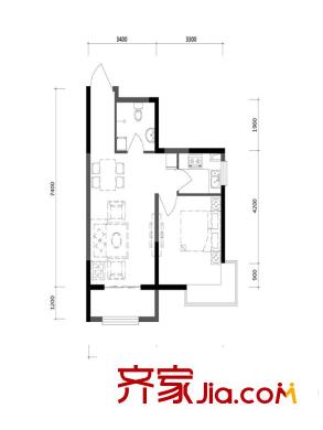 溪湖芳庭A1-b戶型 1室2廳1衛(wèi)