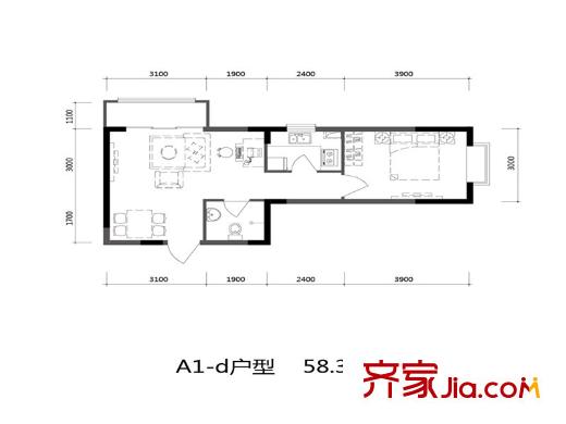 溪湖芳庭A1-d戶型 1室2廳1衛(wèi)