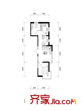 溪湖芳庭B1-c戶型 2室1廳1衛(wèi)