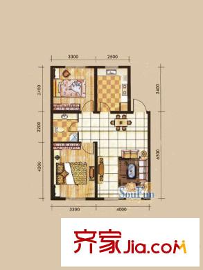 清河灣2戶型 2室2廳1衛(wèi)1廚