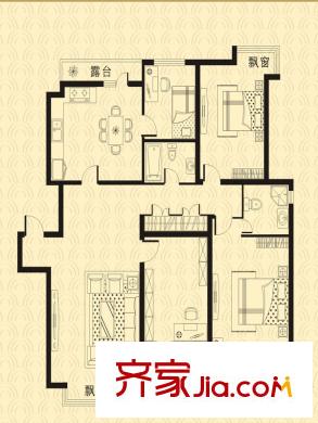 群星國(guó)際新城四期高層標(biāo)準(zhǔn)層C戶型 4室2廳2衛(wèi)1廚