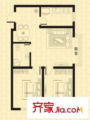群星國際新城四期高層標(biāo)準(zhǔn)層F戶型 2室2廳1衛(wèi)1廚