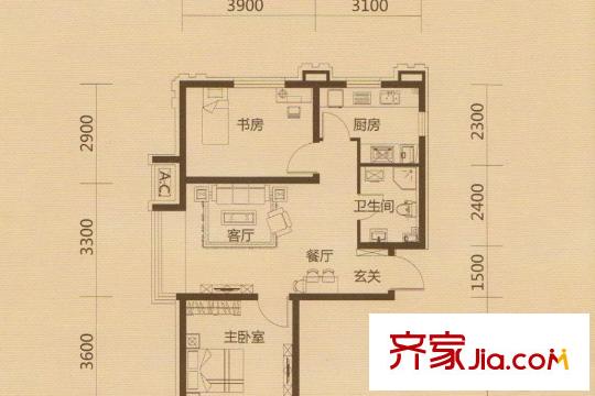 御景西城E戶型 2室2廳1衛(wèi)1廚