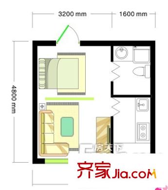 恒潤?春天里A2戶型 1室1廳1衛(wèi)1廚