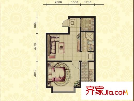 太湖國際花園戶型47 1室1廳1衛(wèi)1廚