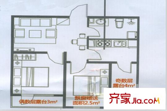 香檳新坐標C戶型 2室2廳1衛(wèi)1廚