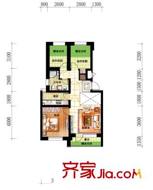 香檳新坐標1#&2#-頂層中戶 2室1廳1衛(wèi)