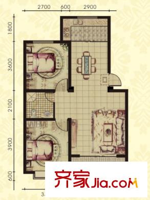 太湖國際花園84-85平戶型 2室2廳1衛(wèi)1廚
