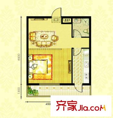太湖國際花園E區(qū)2戶型 1室1廳1衛(wèi)
