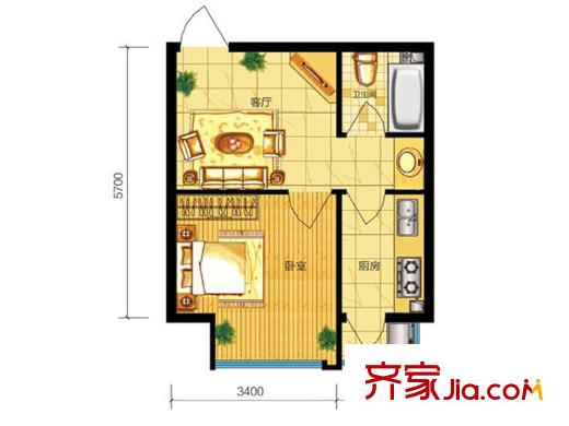 遠(yuǎn)大花園標(biāo)準(zhǔn)層戶(hù)型 1室1廳1衛(wèi)1廚