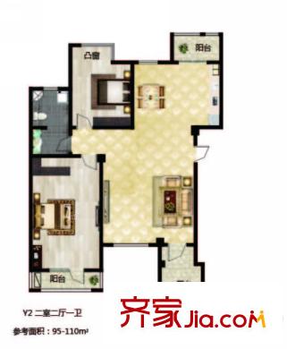 長(zhǎng)堤灣Y2-01戶型 2室2廳1衛(wèi)1廚