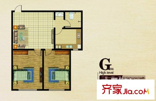 長(zhǎng)堤灣G04戶型 2室1廳1衛(wèi)1廚