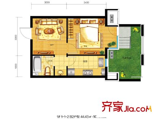遠(yuǎn)大花園 B2soho戶(hù)型 2室1廳1衛(wèi)1廚