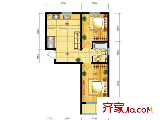遠(yuǎn)大花園東山標(biāo)準(zhǔn)層戶(hù)型 2室1廳1衛(wèi)1廚