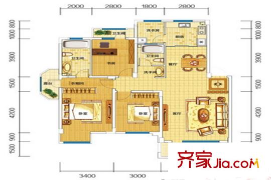 遠(yuǎn)大花園131.8平戶(hù)型 3室2廳2衛(wèi)1廚