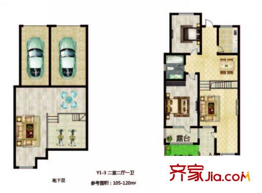 長(zhǎng)堤灣Y1-3-01戶型 2室2廳1衛(wèi)1廚