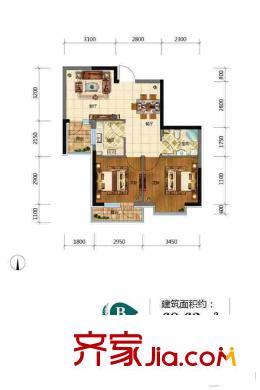 陽(yáng)光100果嶺公館S3#樓B戶(hù)型 2室2廳1衛(wèi)1廚