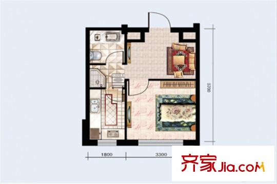 水晶藍(lán)灣D1戶型 1室1廳1衛(wèi)