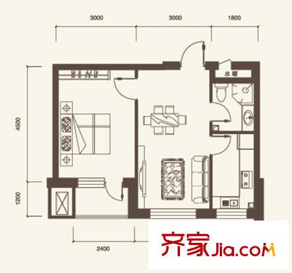 水晶藍(lán)灣G戶型 1室1廳1衛(wèi)