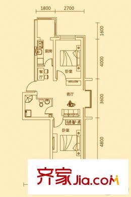 渾河國際城I戶型 2室2廳1衛(wèi)1廚
