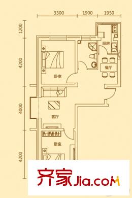渾河國際城E戶型 2室2廳1衛(wèi)1廚