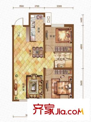 亞泰城A3戶型 2室2廳1衛(wèi)