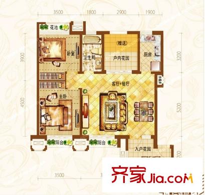 亞泰城三室兩廳一衛(wèi) 3室2廳1衛(wèi)1廚
