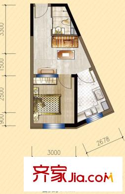 明發(fā)錦繡華城A3戶型圖 1室1廳1衛(wèi)1廚