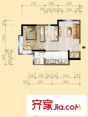 明發(fā)錦繡華城4層A戶型 1室1廳1衛(wèi)